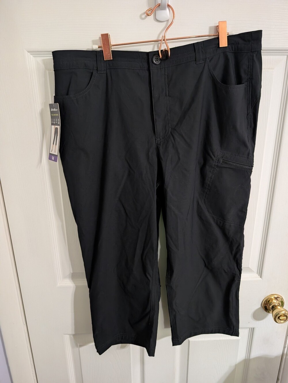 New Eddie Bauer Womens Tech Capri Pants Black Cropped Comfort Size 14 NWT